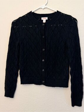 Cat & Jack Black Diamond-Knit Button-Up Cardigan